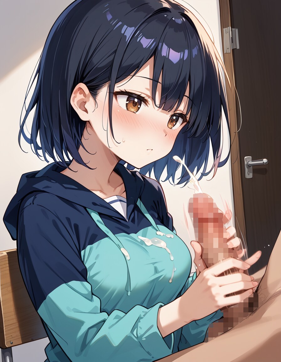 童顔巨乳黒髪ショートちゃんの手コキ