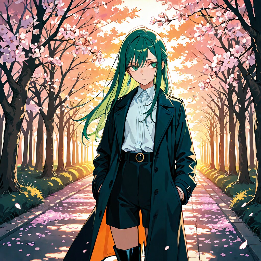 夕暮れの桜と緑の髪 | の人気AIイラスト・グラビア