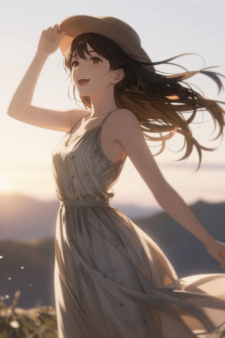 夕日を望む丘で…