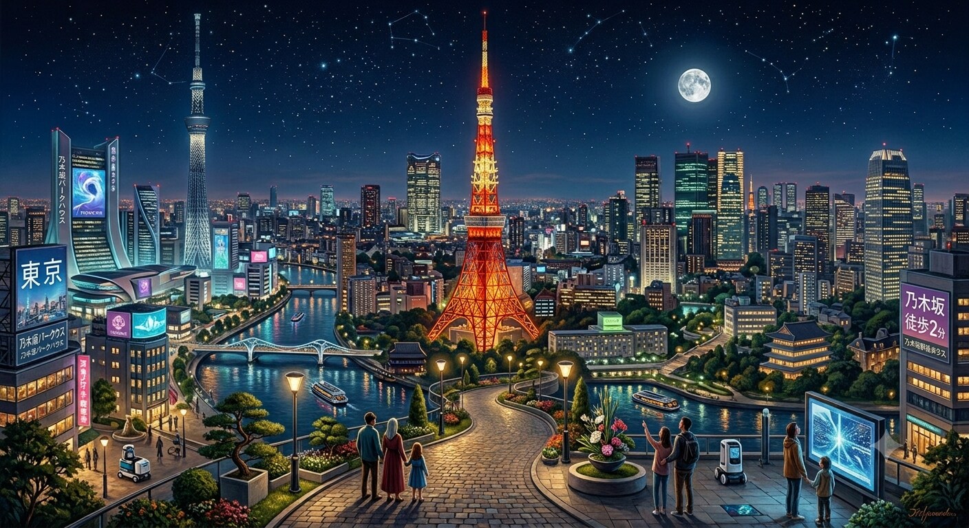 黄金の刻（とき）：東京タワーとスカイツリー | の人気AIイラスト・グラビア