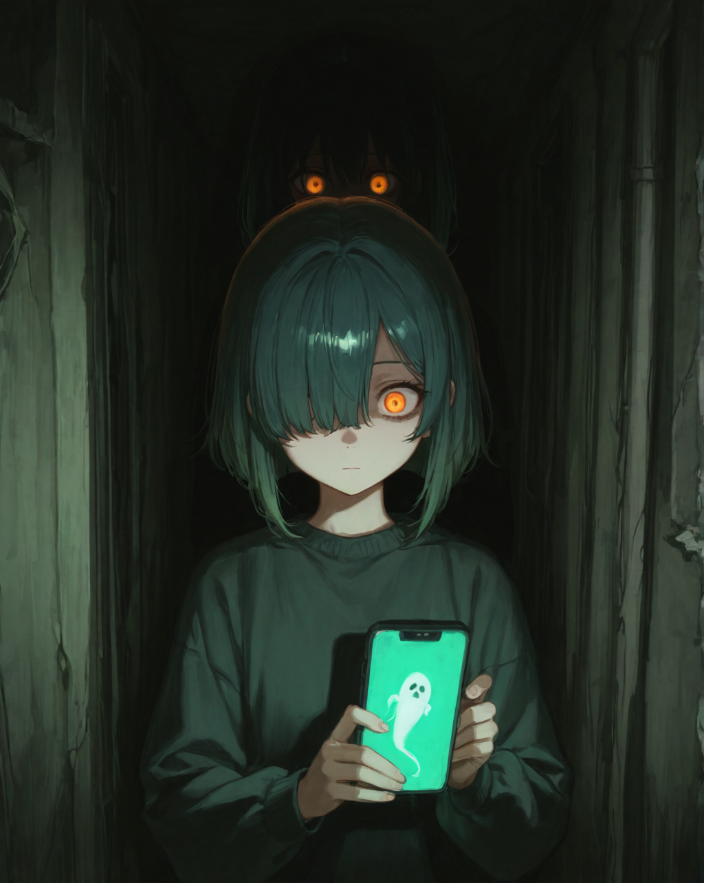 目隠れボブ子、心霊アプリで廃虚探索