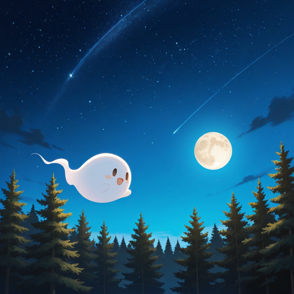 月夜の森を飛ぶお化けさん | の人気AIイラスト・グラビア