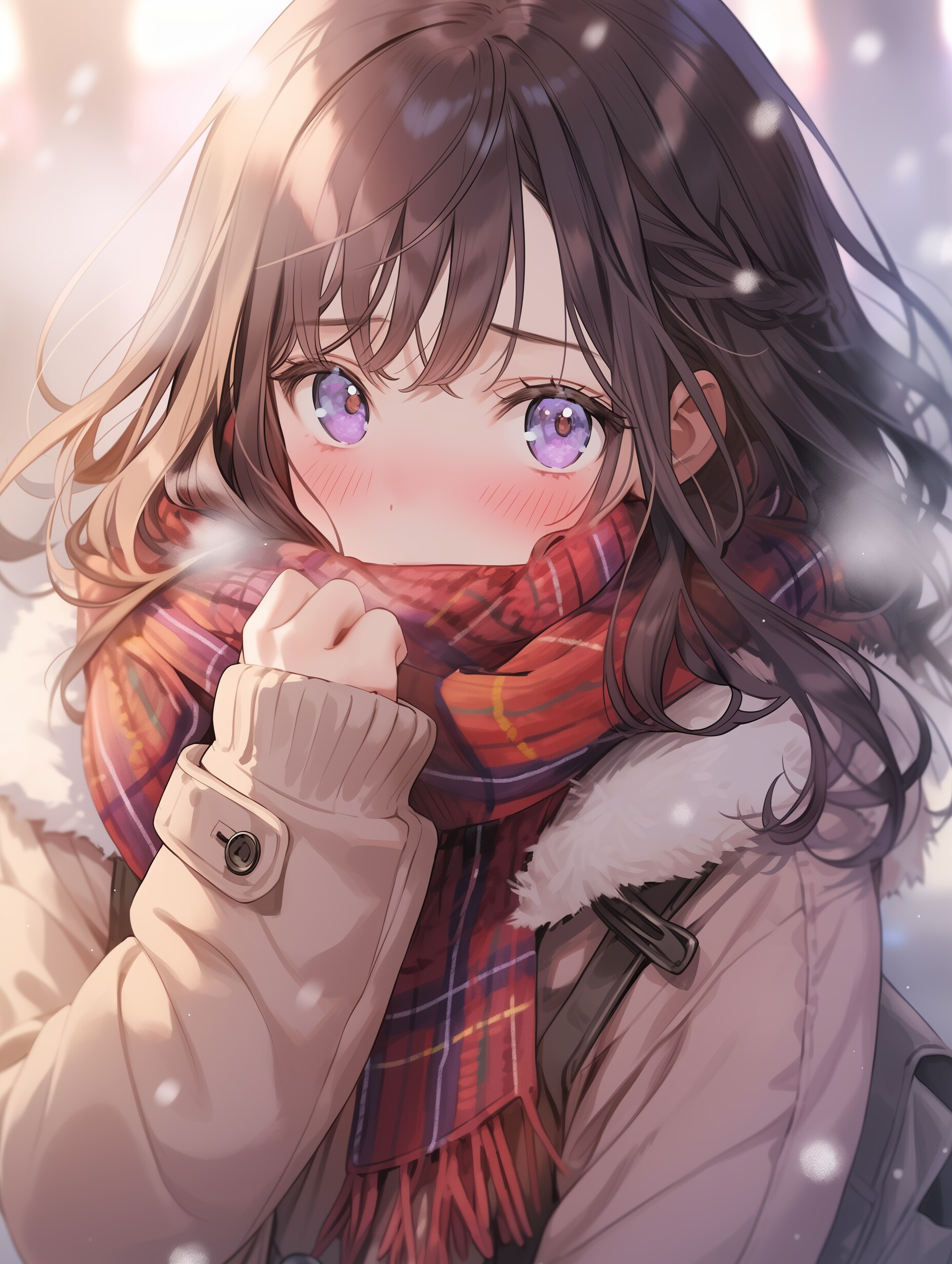 チェックのマフラー