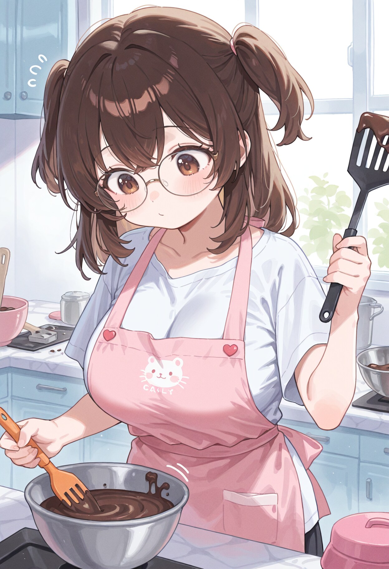 チョコを作るメガネ少女