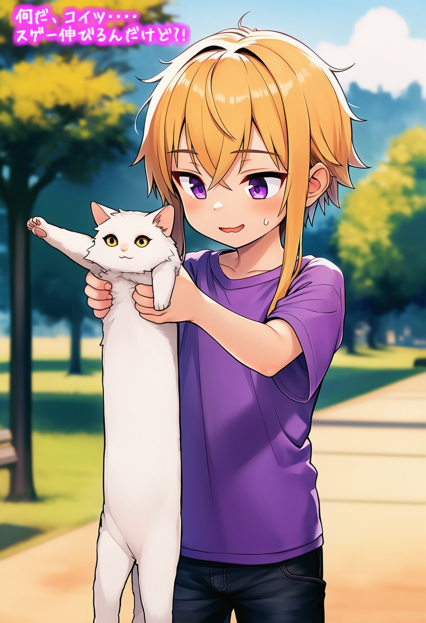 ❓未知との遭遇❓🙀 異常に長い猫に出会った瑠夏くん 🐾