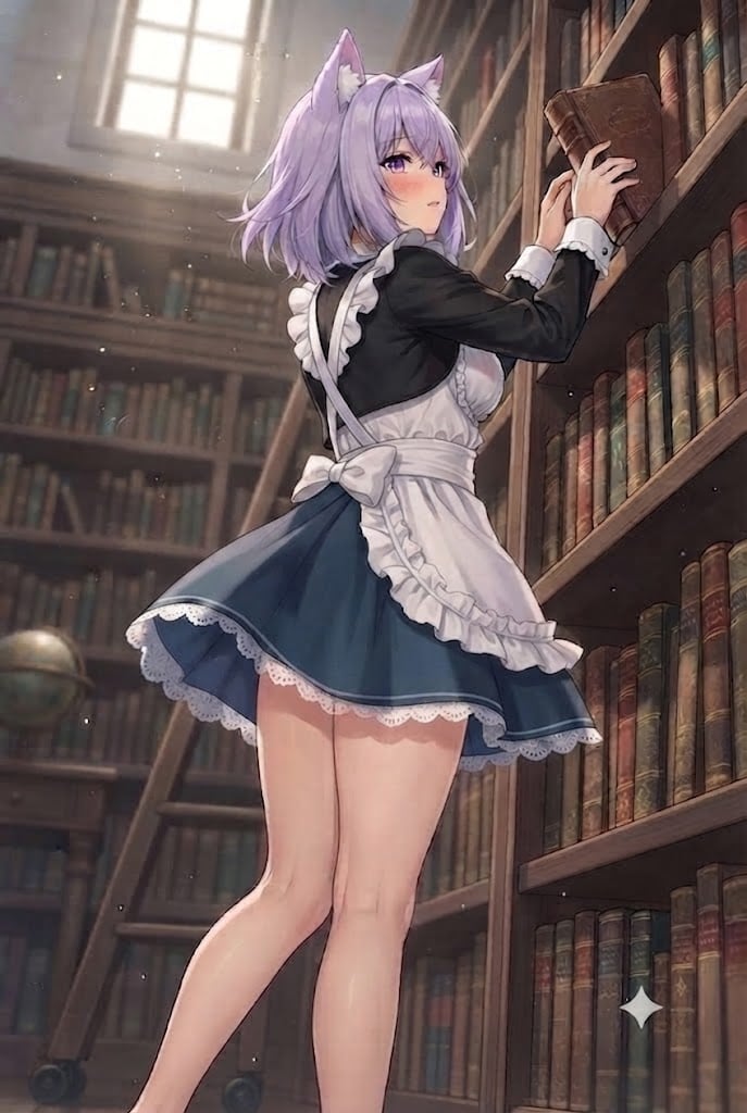 書庫を整理するメイドのシス | の人気AIイラスト・グラビア