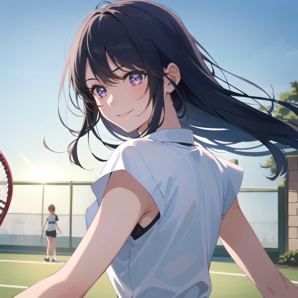 紫髪ロングでテニスウェアの少女３