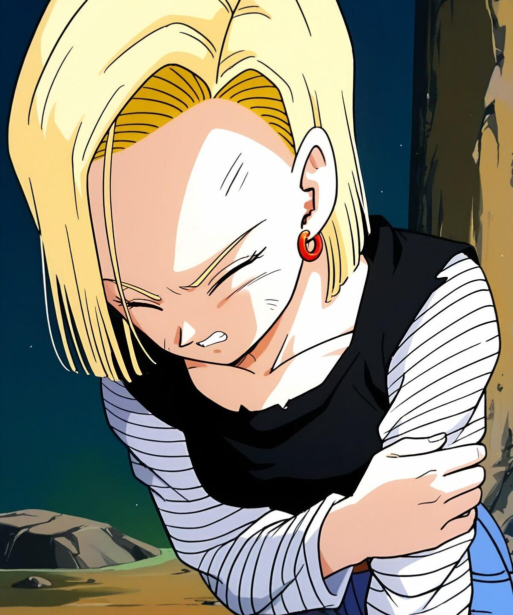 傷ついた肩を抑える18号