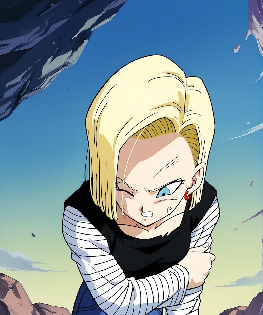 傷ついた肩を抑える18号