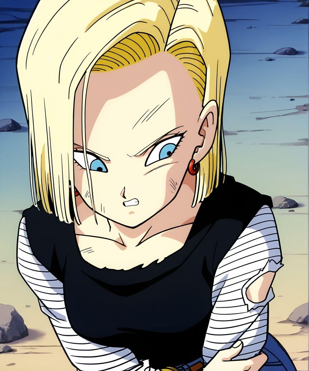 傷ついた肩を抑える18号