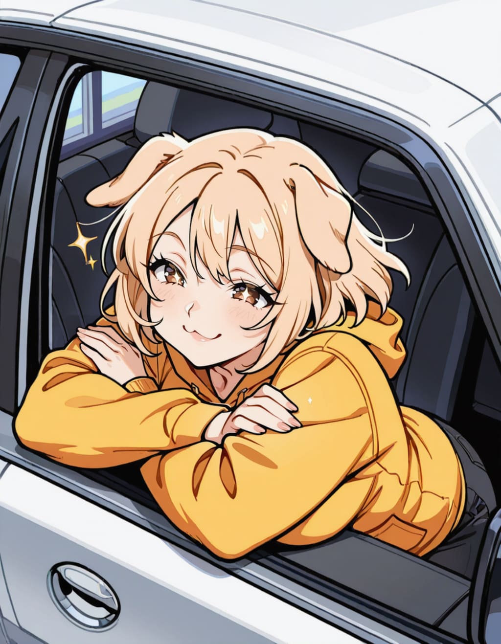 今日のわん娘 #2 「車の窓から外を見るわん娘」