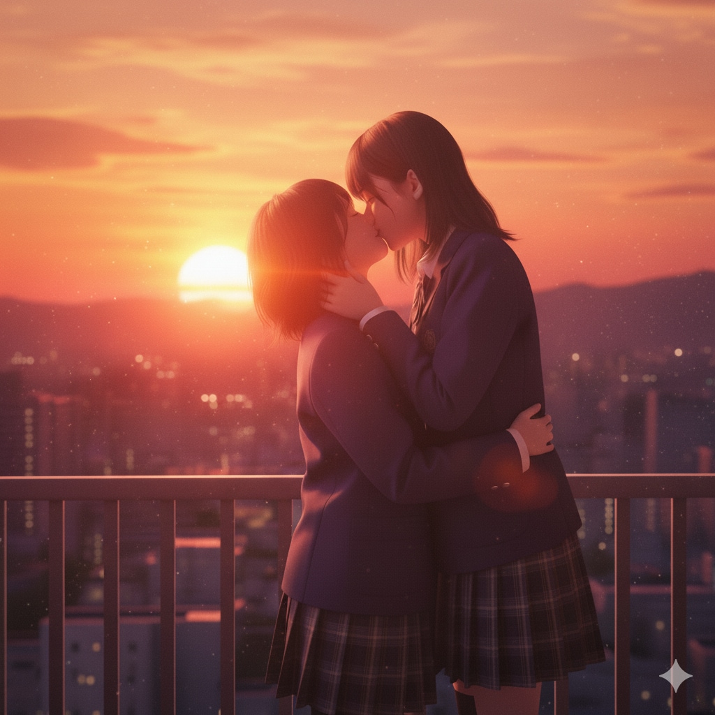 夕日に染まるふたり