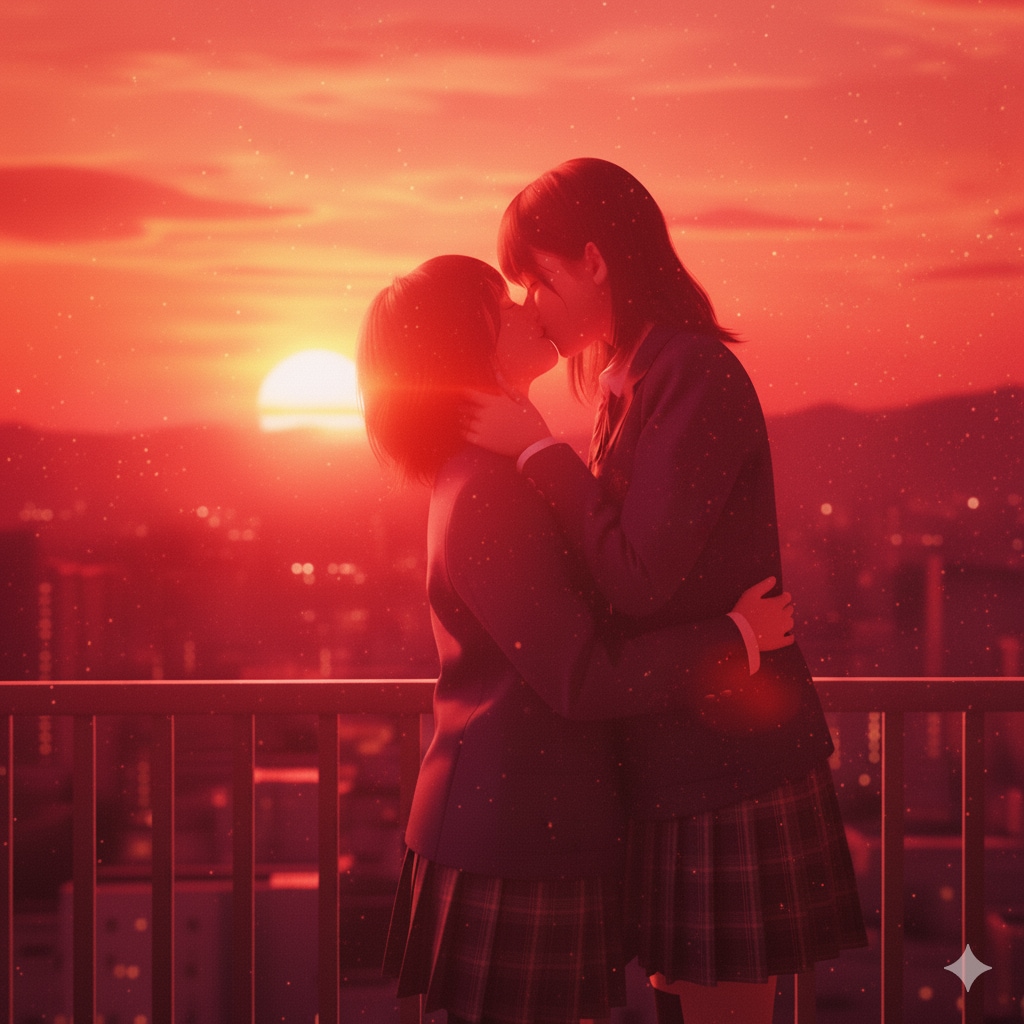 夕日に染まるふたり