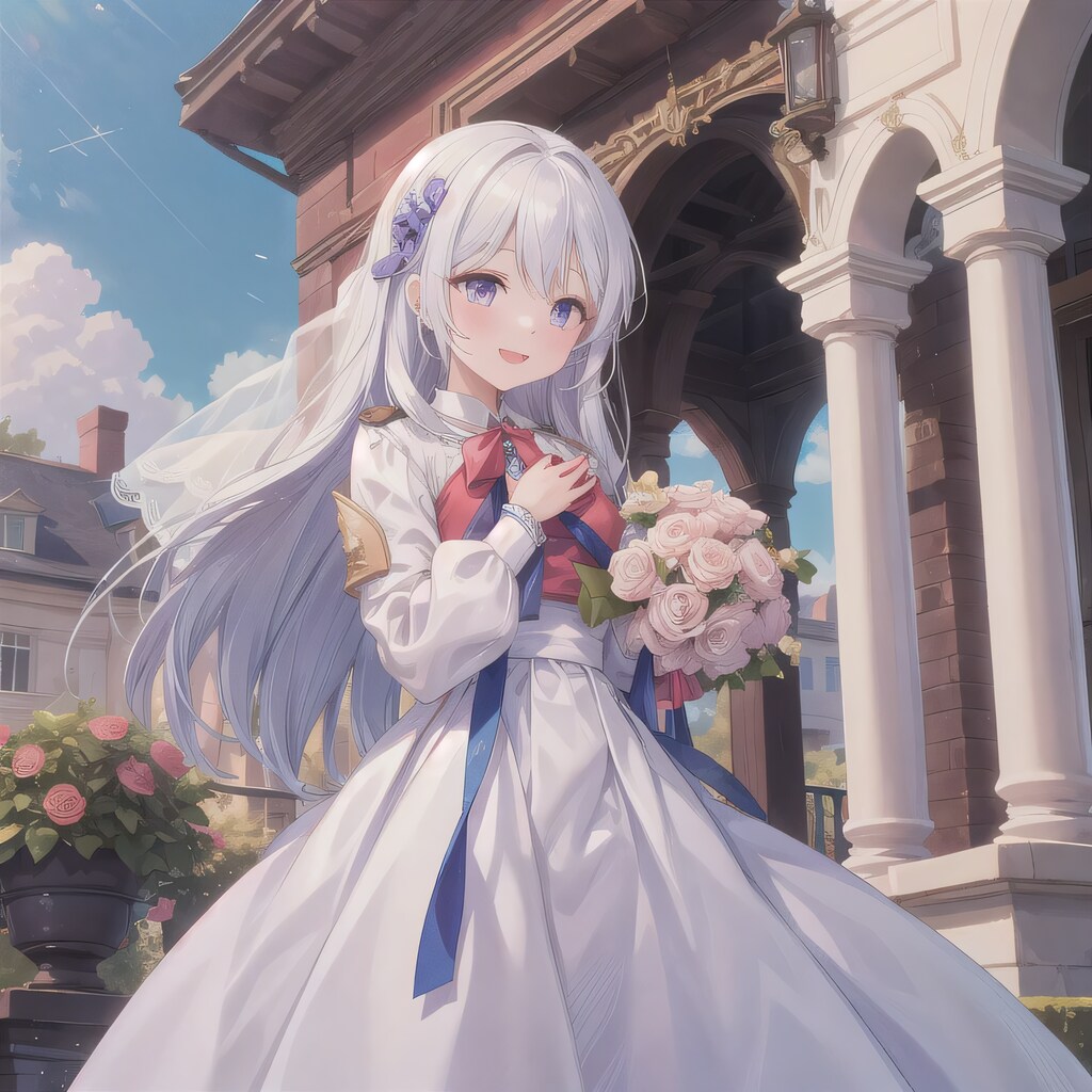 白髪ロングでウェディングドレスの少女１０