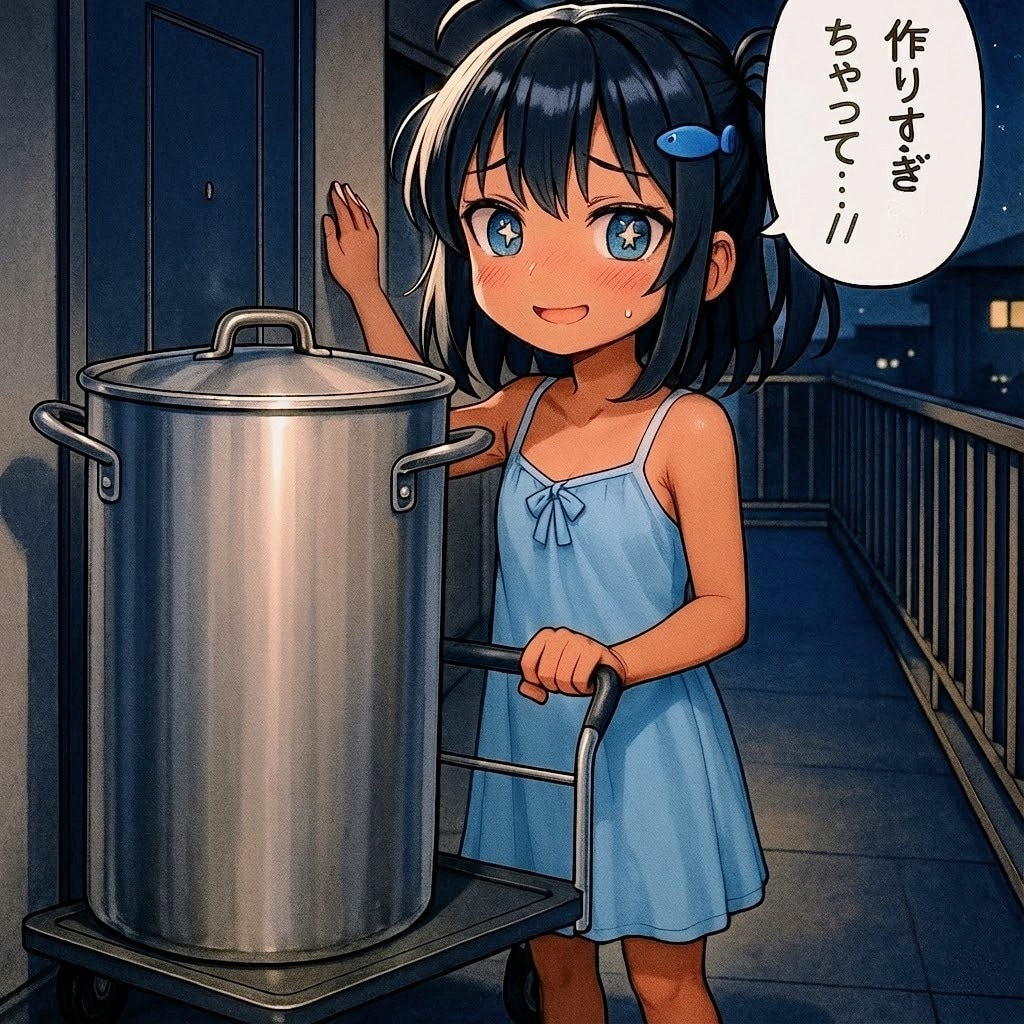 作り過ぎた料理を配るこなつちゃん