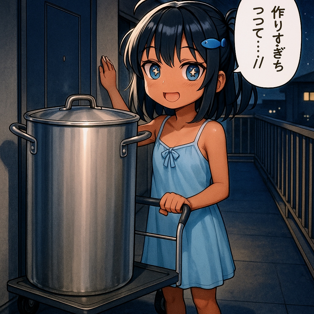 作り過ぎた料理を配るこなつちゃん