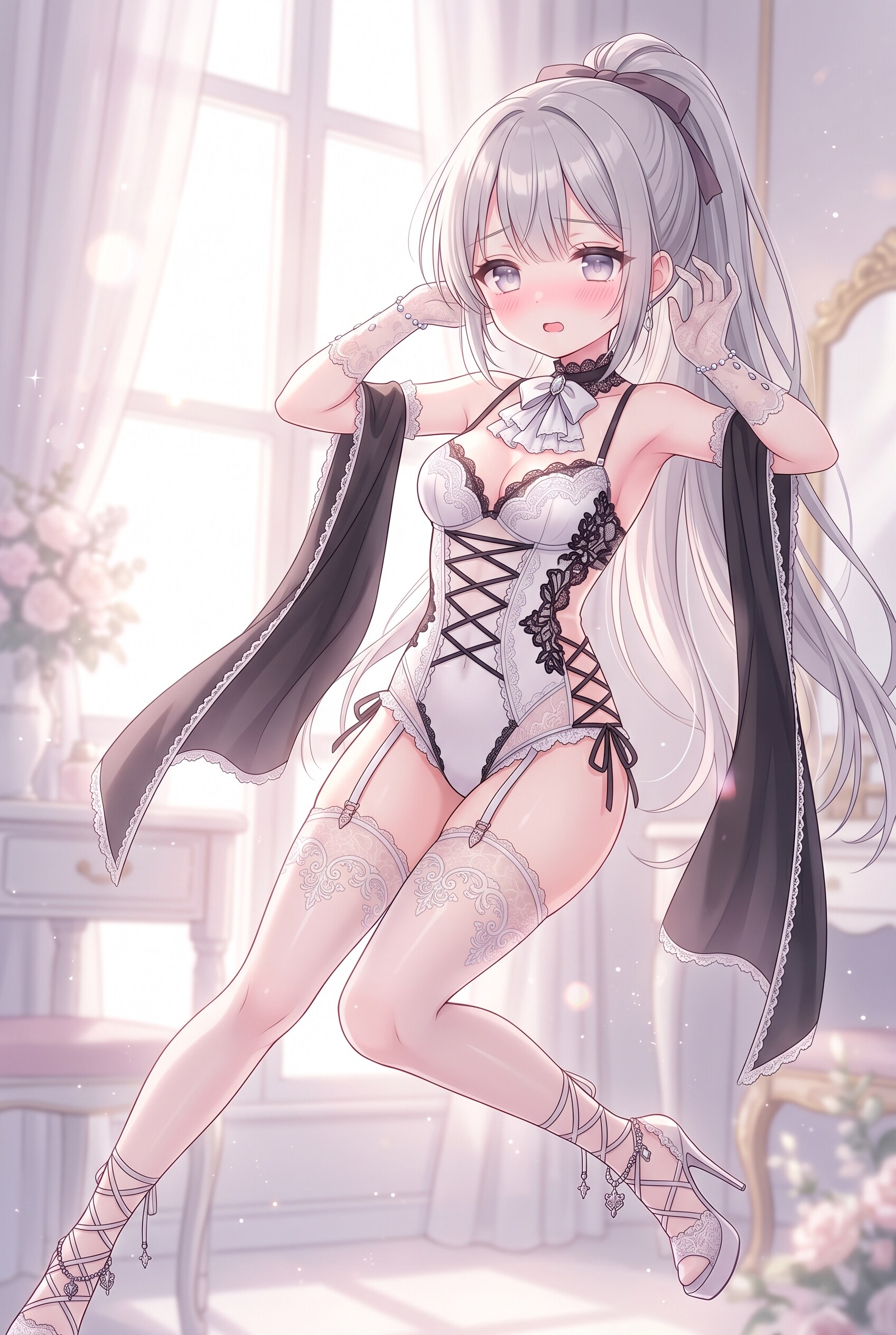 窓光に舞う銀絹姫