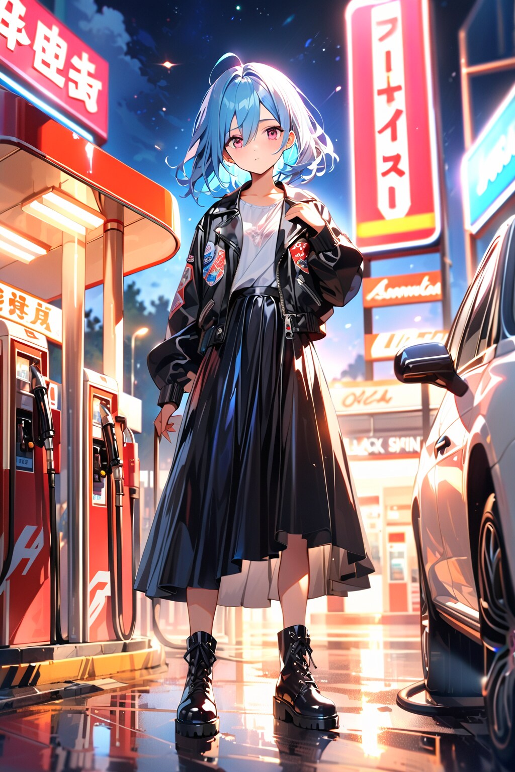 かおりちゃん　ガソリンスタンドで給油