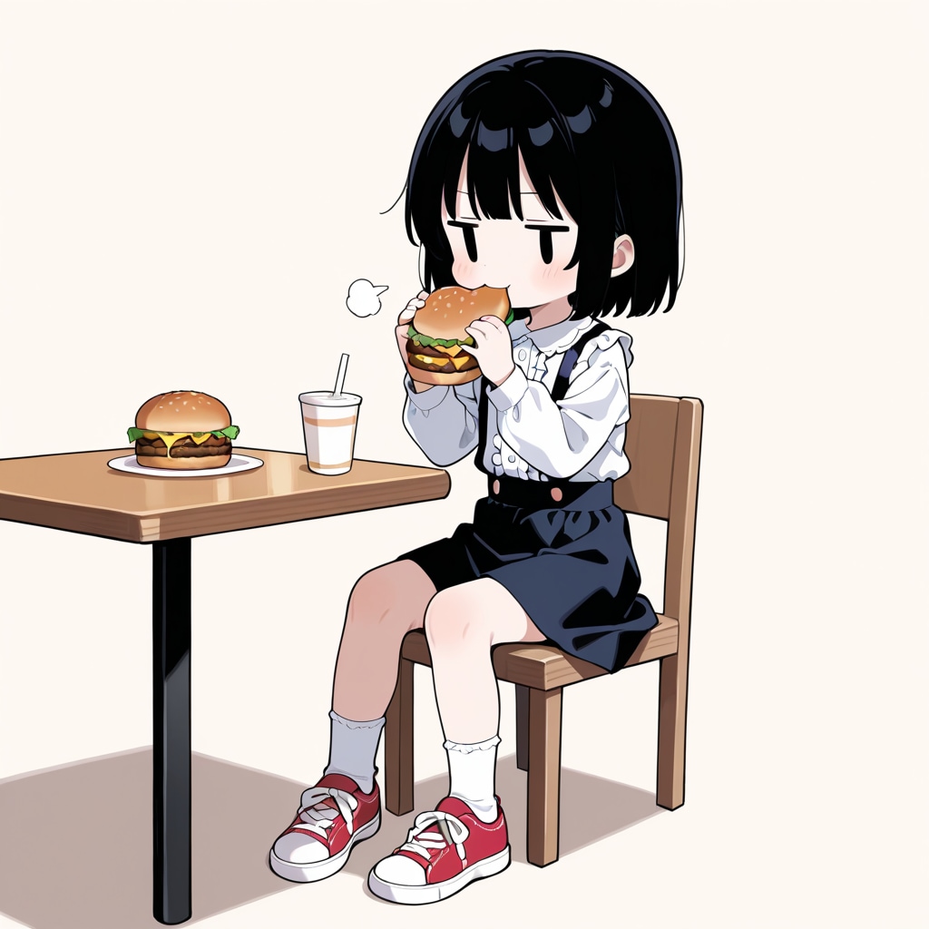 照り焼きバーガーを食べる