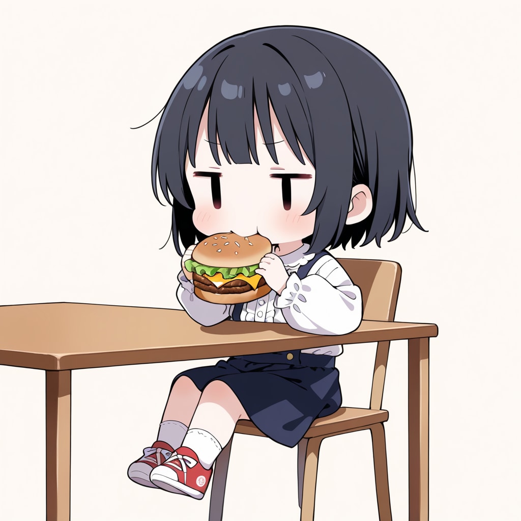 照り焼きバーガーを食べる