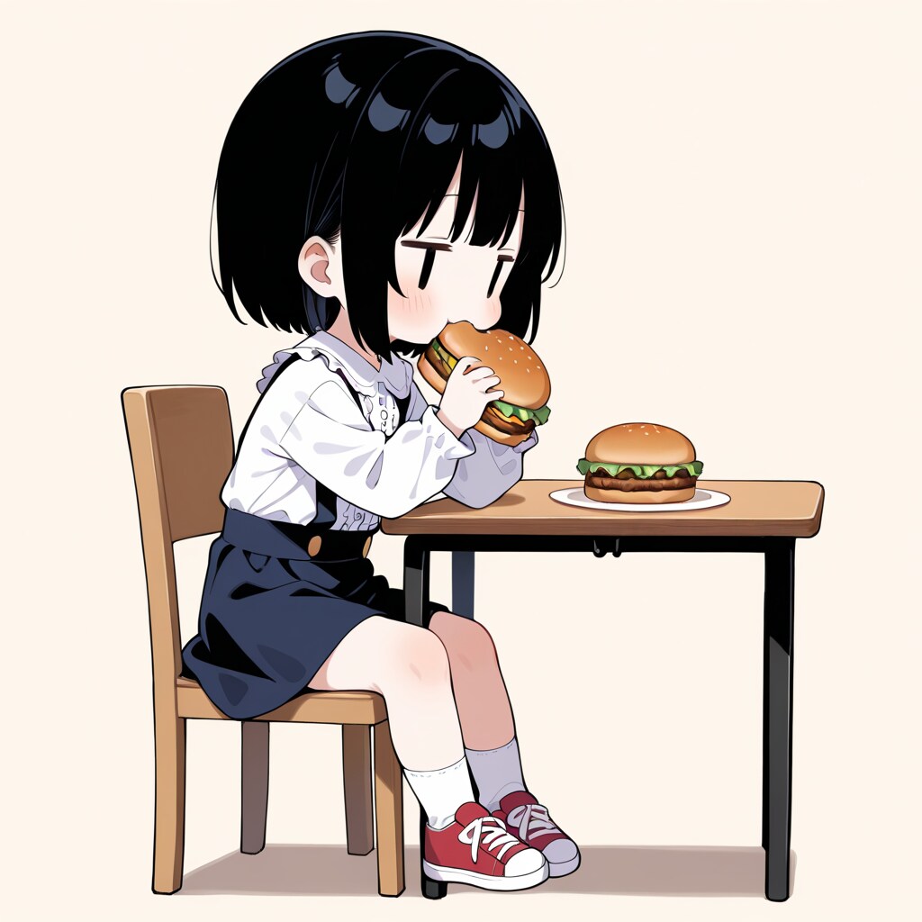 照り焼きバーガーを食べる