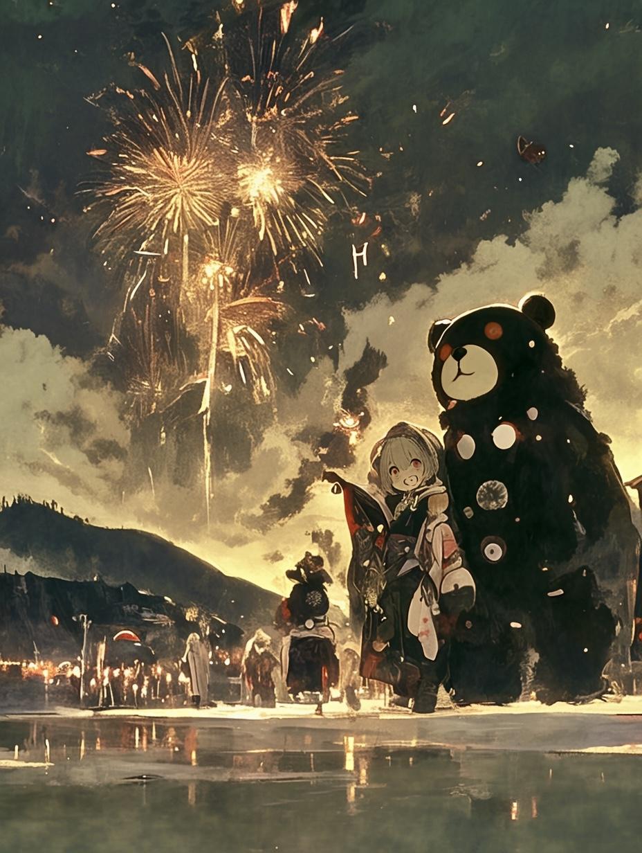くま娘と冬の花火🐾 | の人気AIイラスト・グラビア