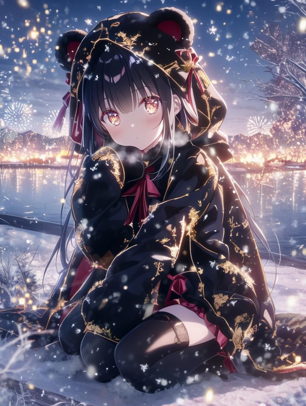 くま娘と冬の花火🐾