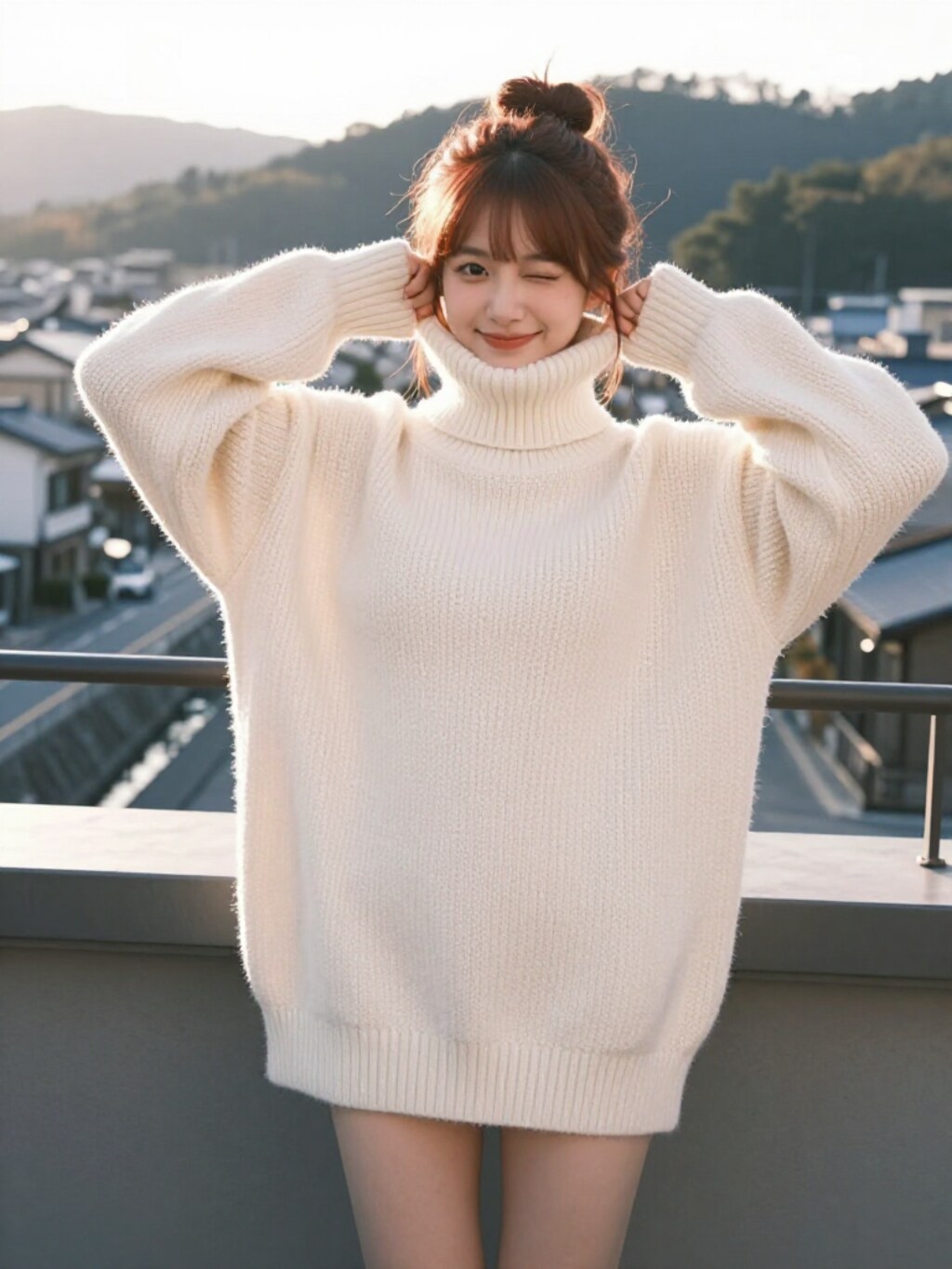 夕陽より眩しい、ふわもこセーターガール