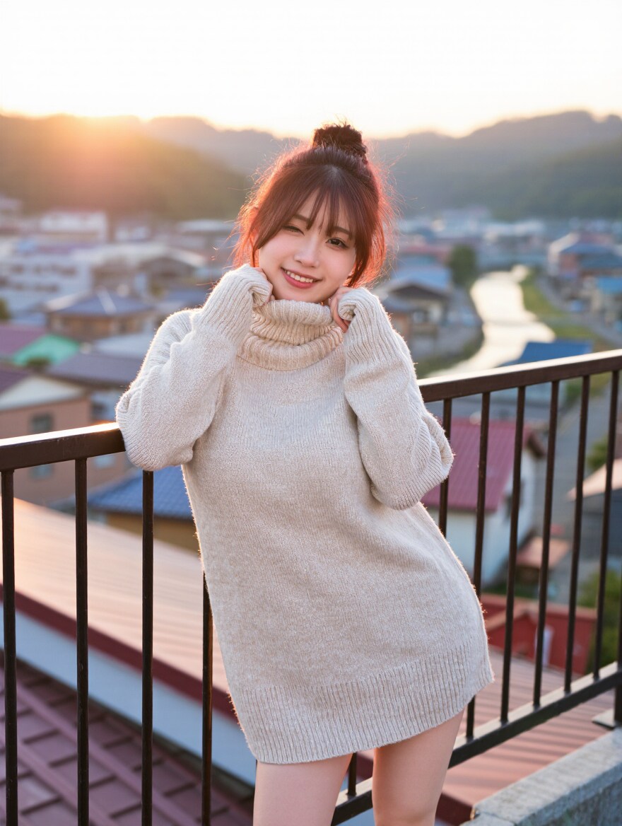 夕陽より眩しい、ふわもこセーターガール
