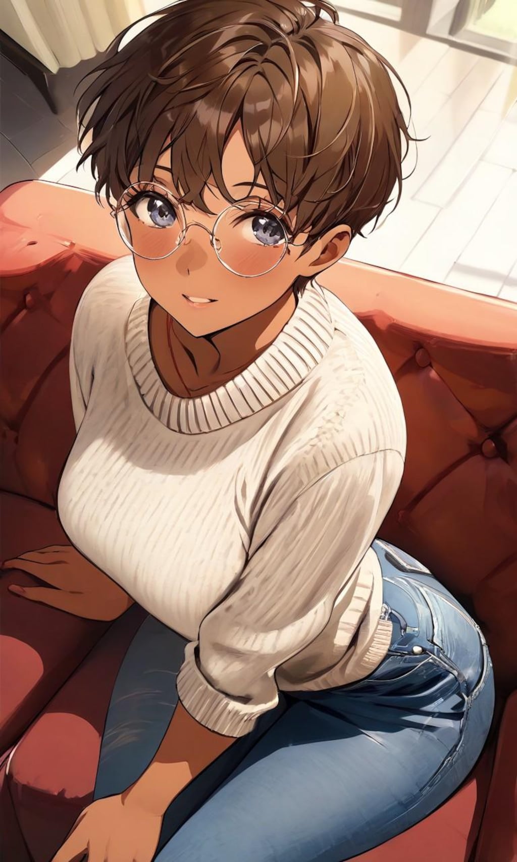 リビングでくつろぐ眼鏡っ娘