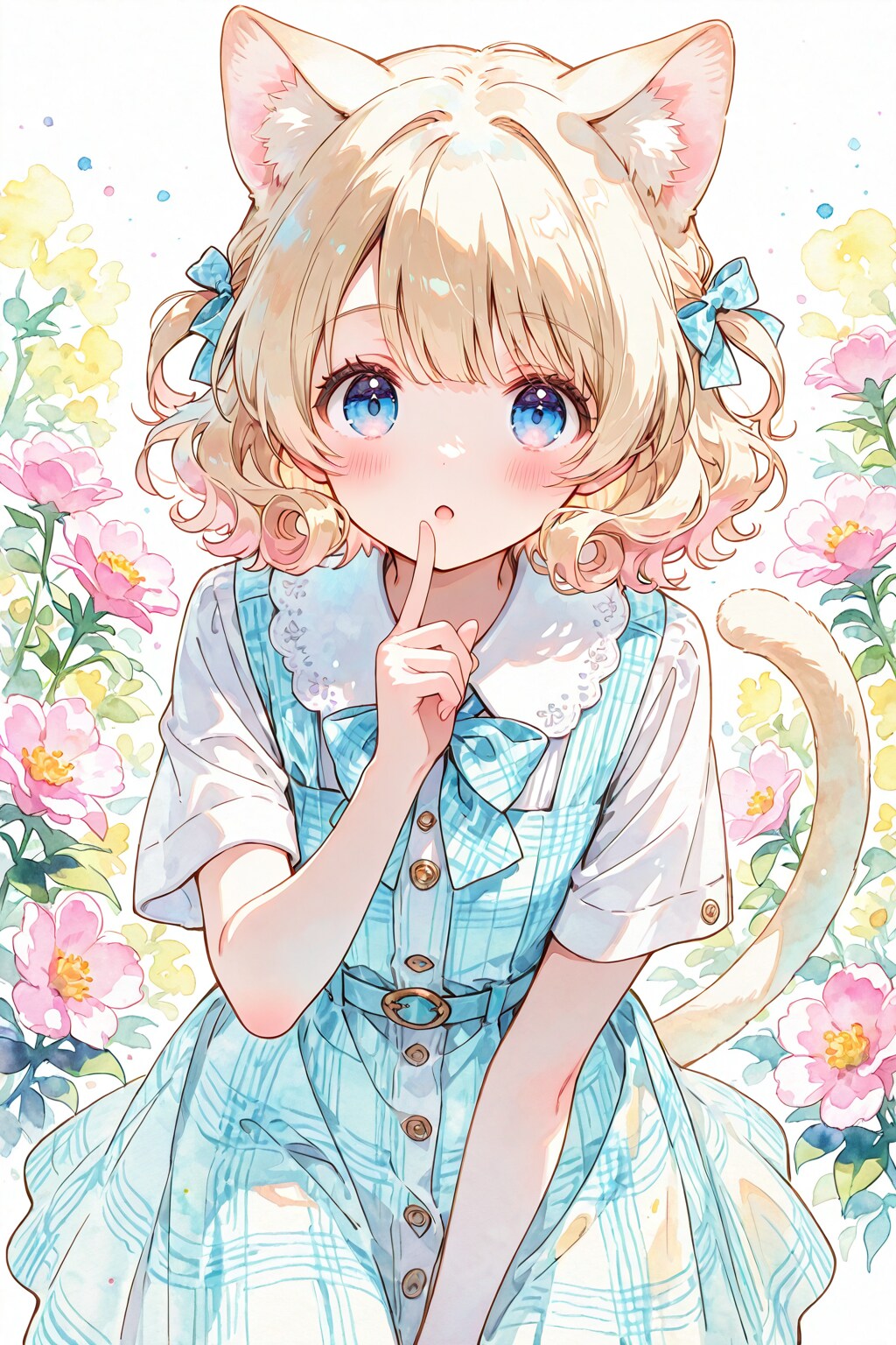 花と金髪ネコミミちゃん | の人気AIイラスト・グラビア