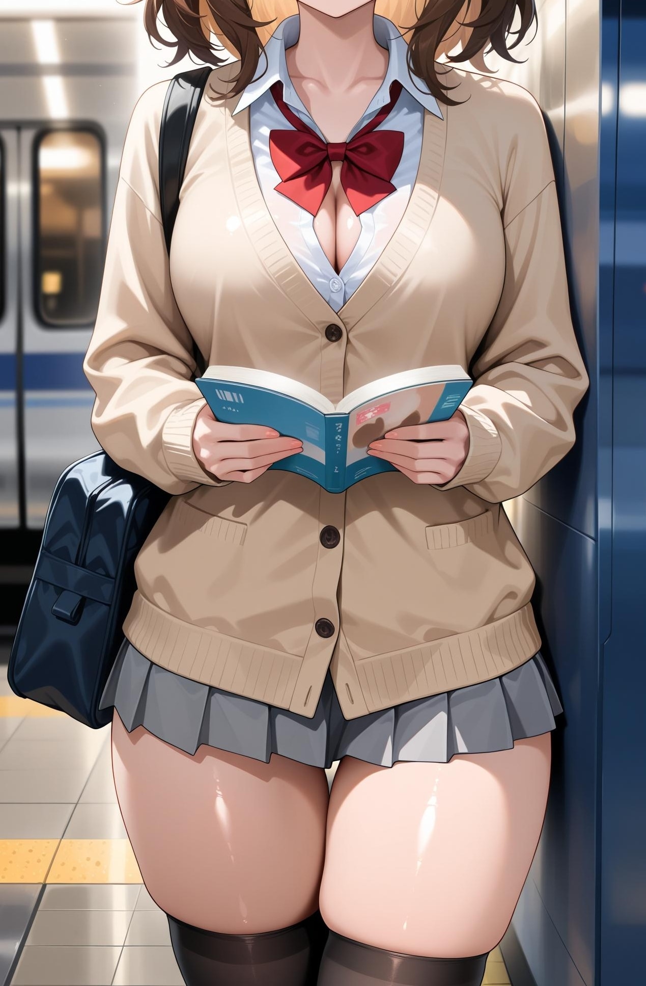 電車を待ちながら小説を読む少女 | の人気AIイラスト・グラビア