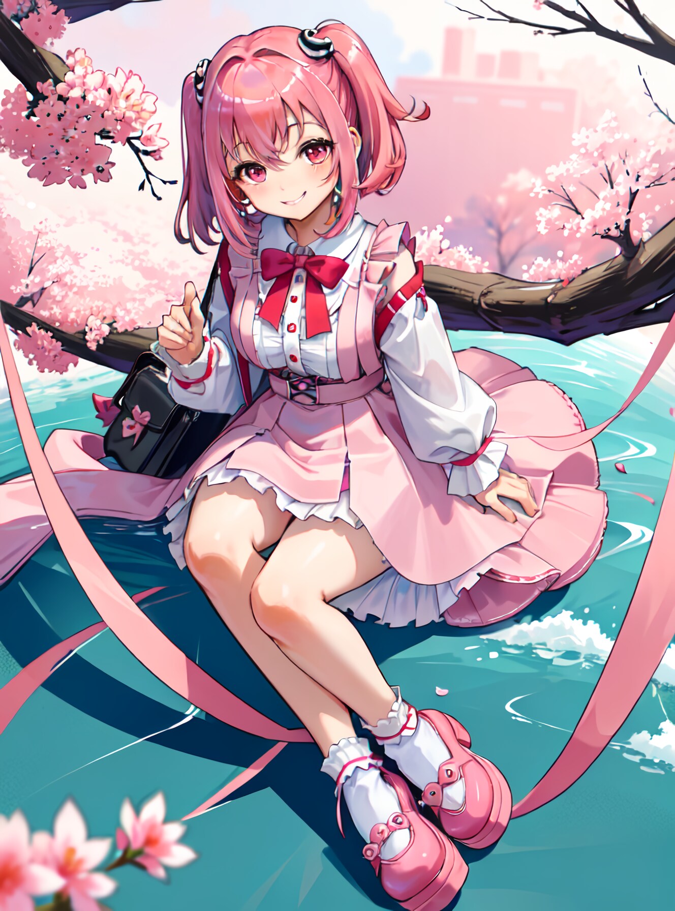 全身桃色コーデ