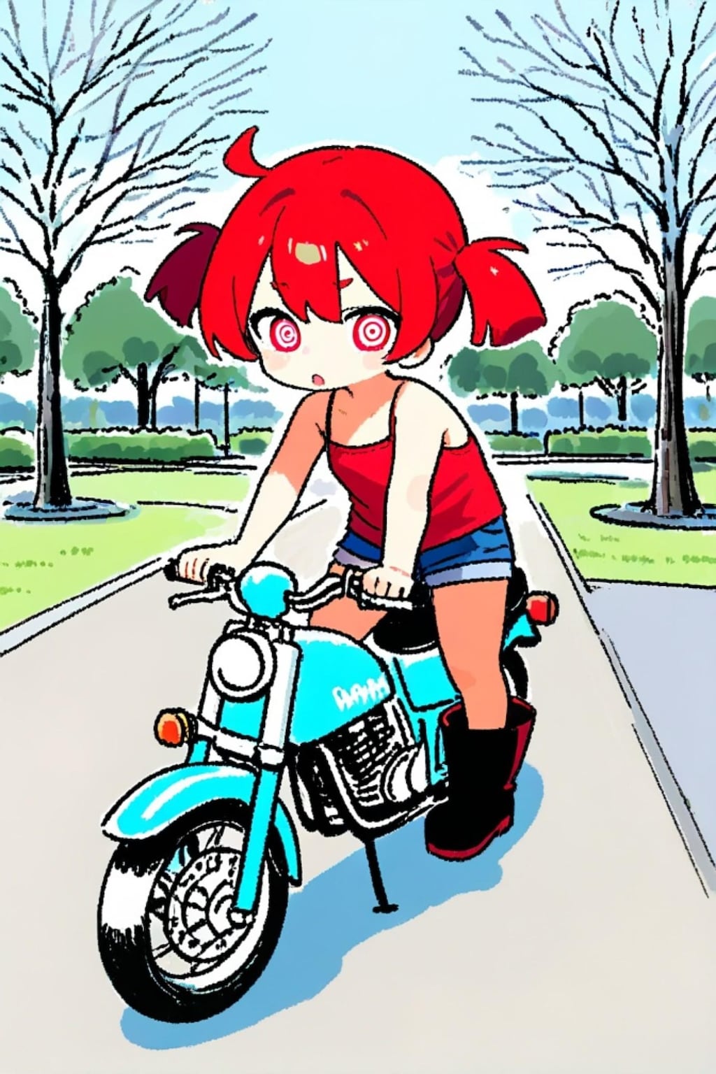 バイクと赤髪ちゃん