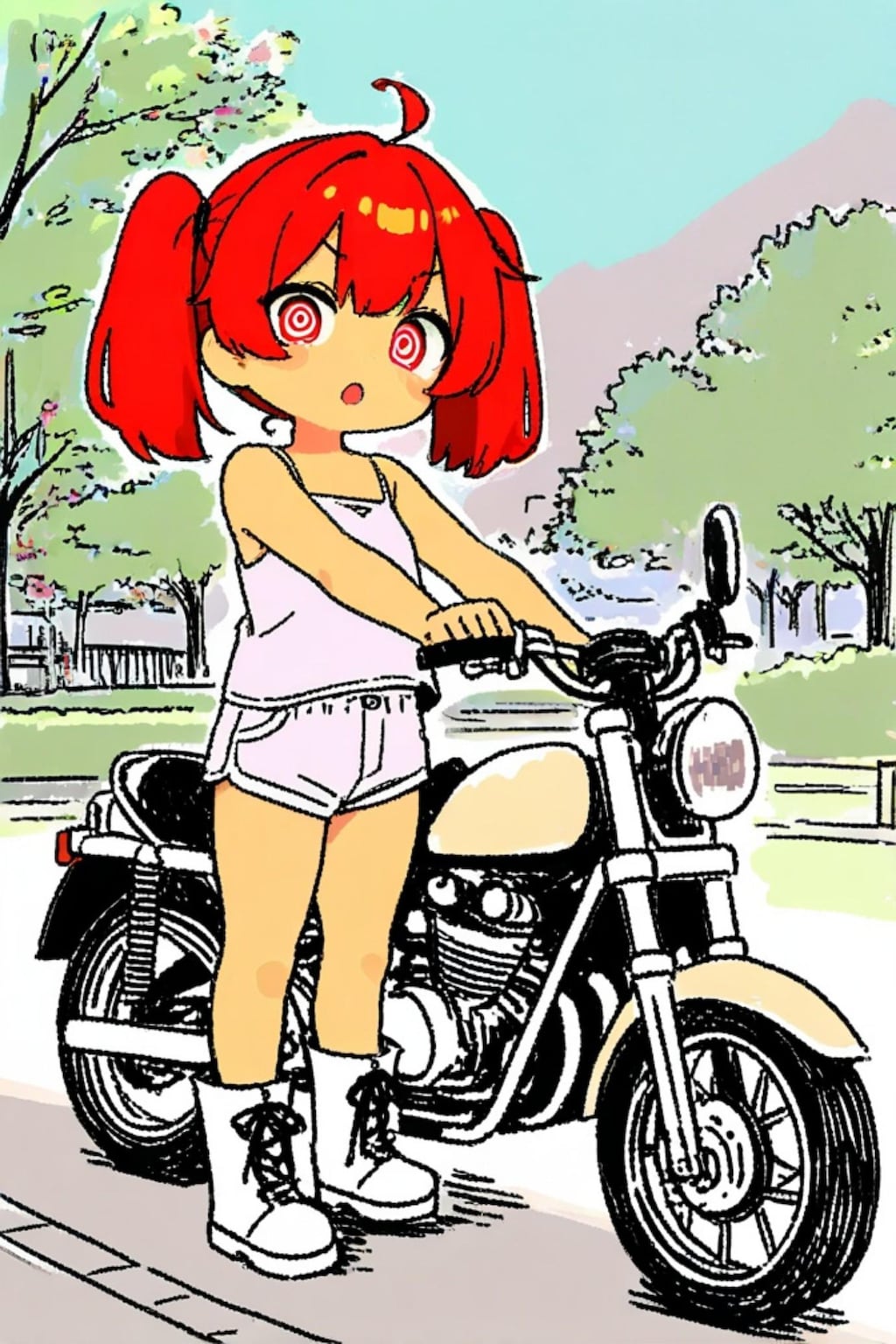 バイクと赤髪ちゃん