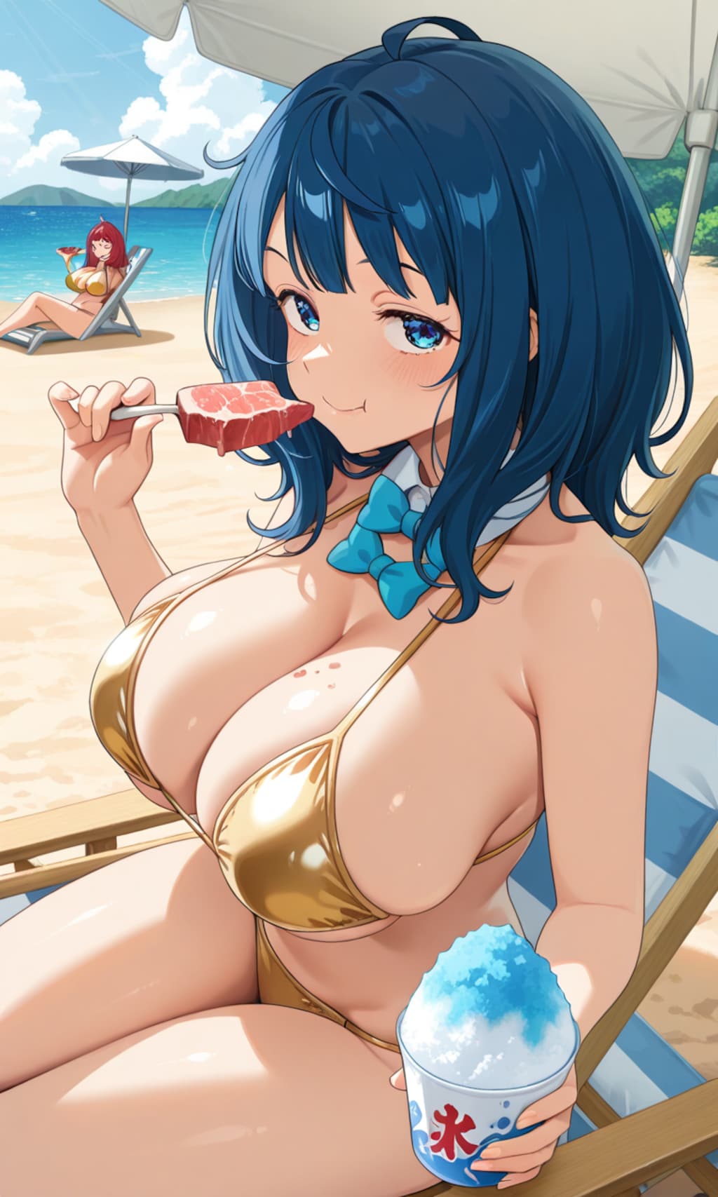 金色ビキニで色気よりも食い気の八奈見杏菜👙🏖️🍖🍧😍