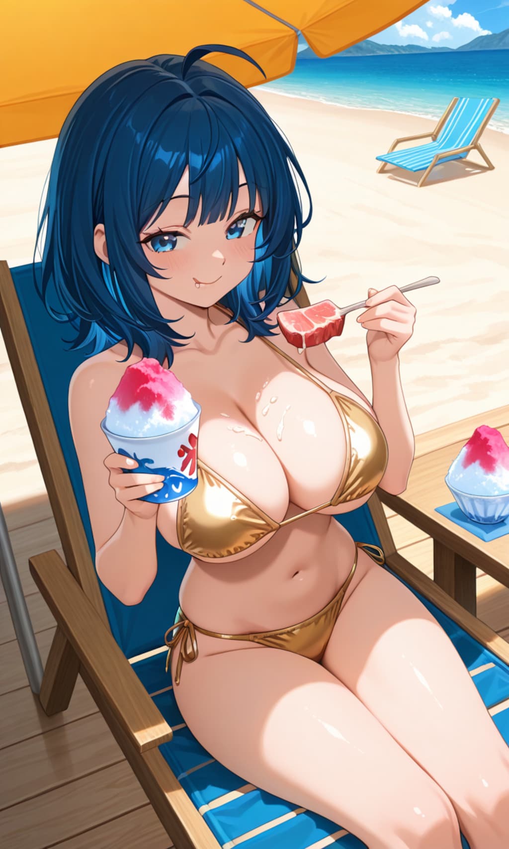 金色ビキニで色気よりも食い気の八奈見杏菜👙🏖️🍖🍧😍