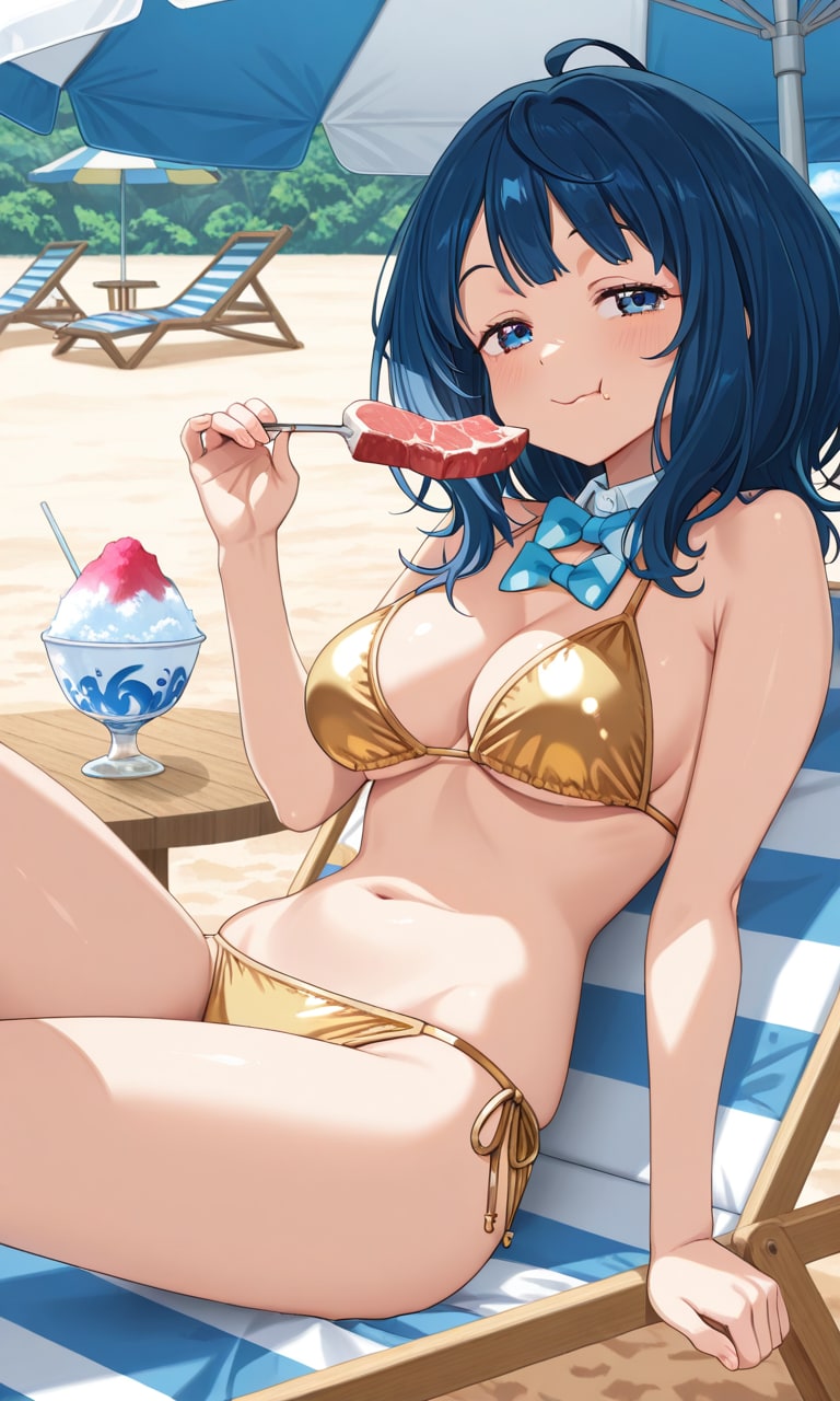 金色ビキニで色気よりも食い気の八奈見杏菜👙🏖️🍖🍧😍