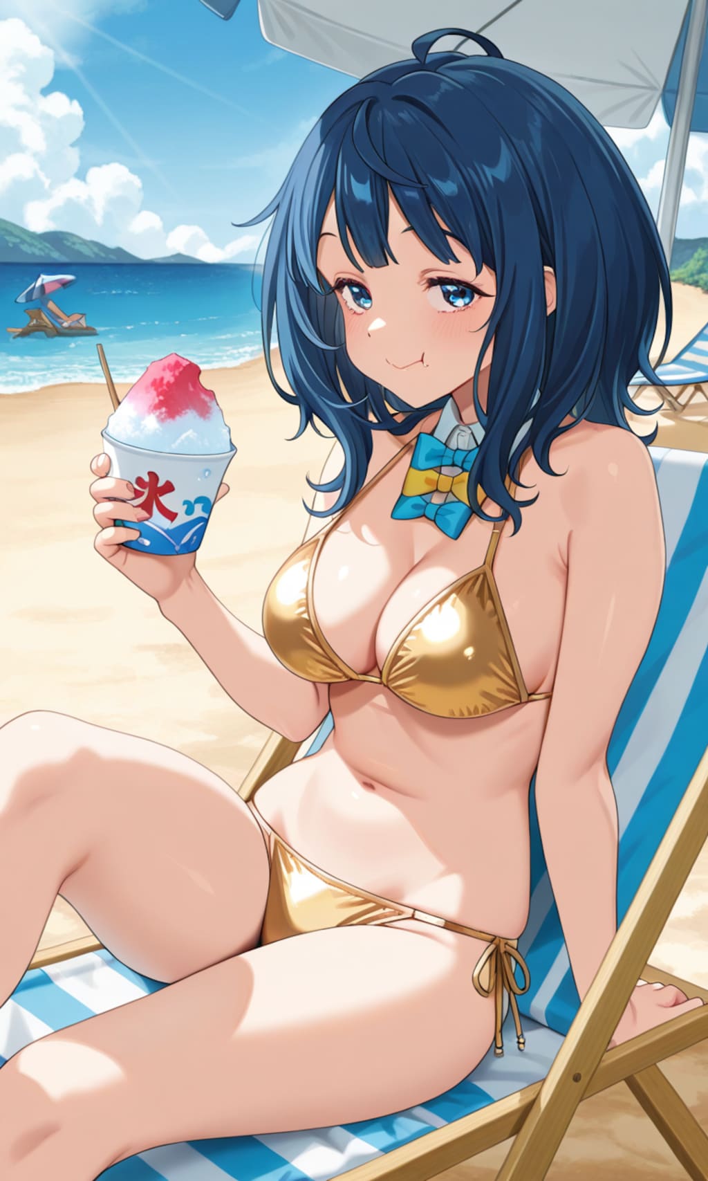 金色ビキニで色気よりも食い気の八奈見杏菜👙🏖️🍖🍧😍