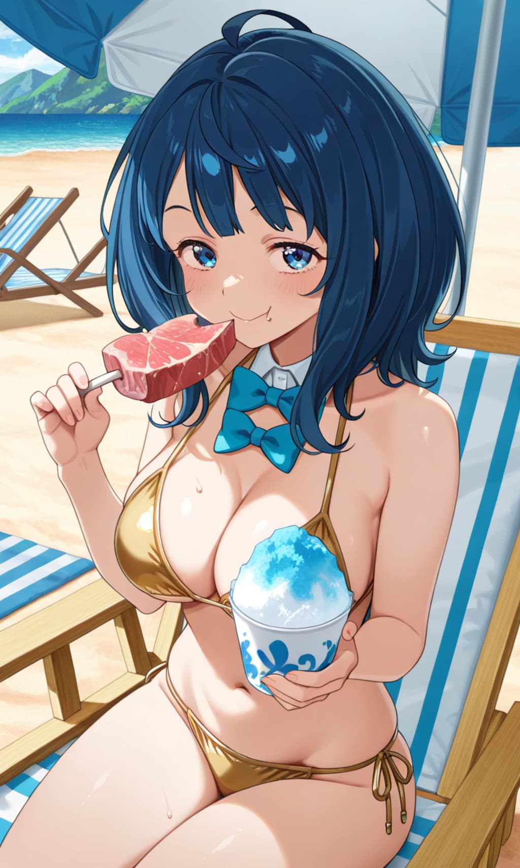 金色ビキニで色気よりも食い気の八奈見杏菜👙🏖️🍖🍧😍
