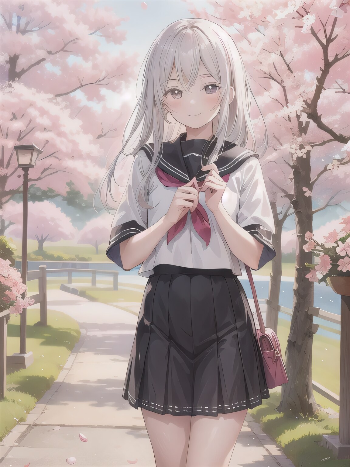 銀髪ロングでセーラー服の少女１７ | の人気AIイラスト・グラビア