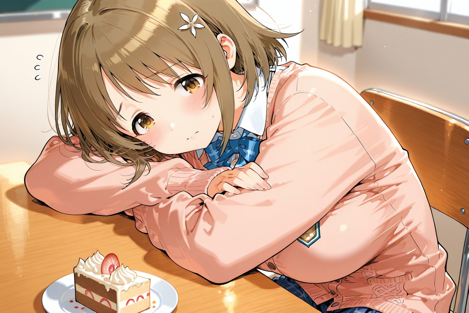 目の前のケーキを食べるかを悩む三村かな子 | の人気AIイラスト・グラビア