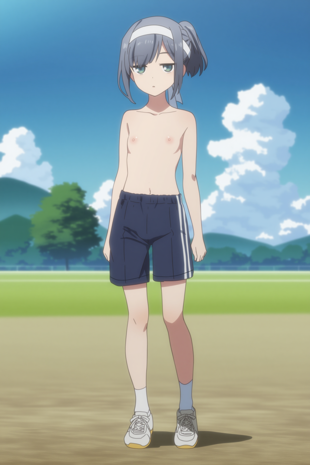 上半身裸+ハーフパンツ体操着