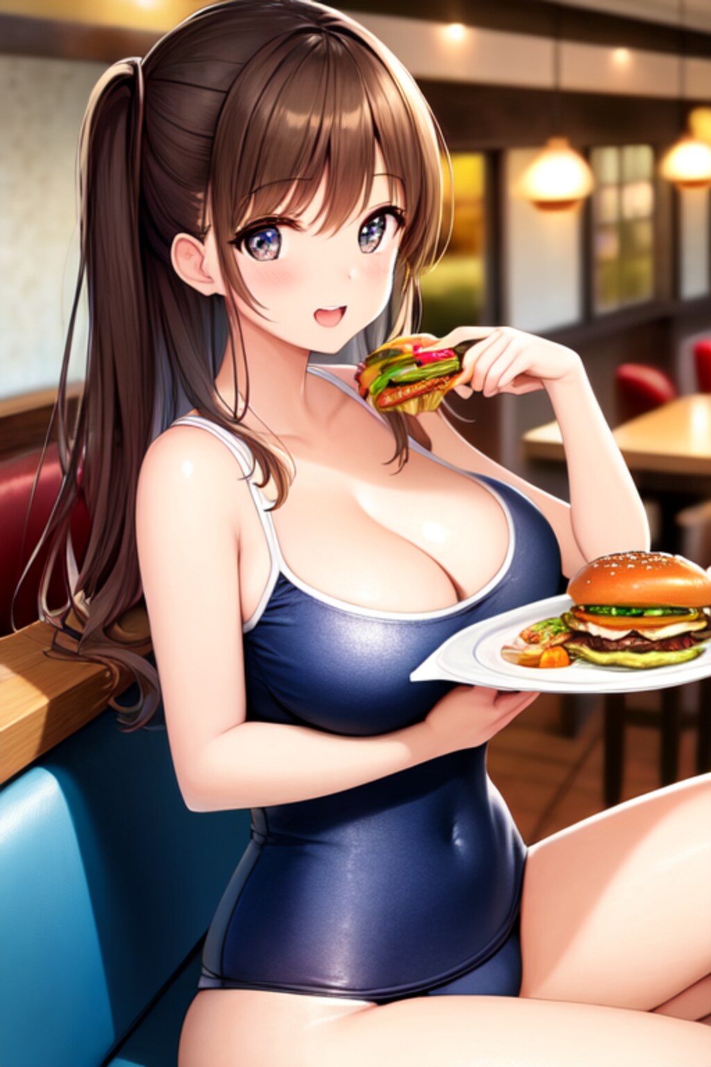 スク水でフードコート