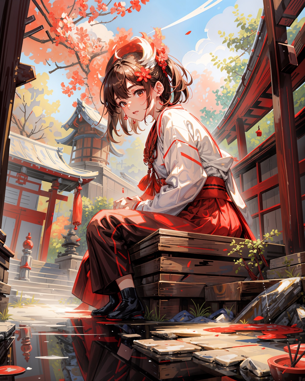 神社でひと休み（オリジナル）