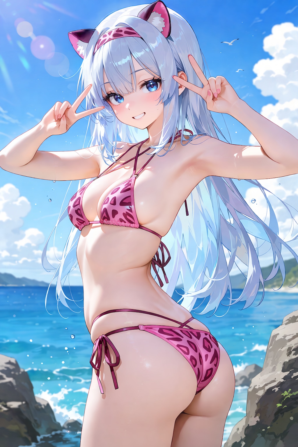 ピンクレオパードの夏猫