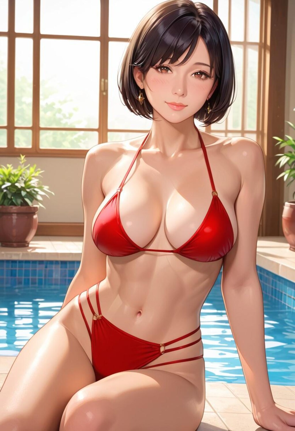 プールで出会った赤ビキニの人妻