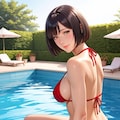 プールで出会った赤ビキニの人妻 4枚目