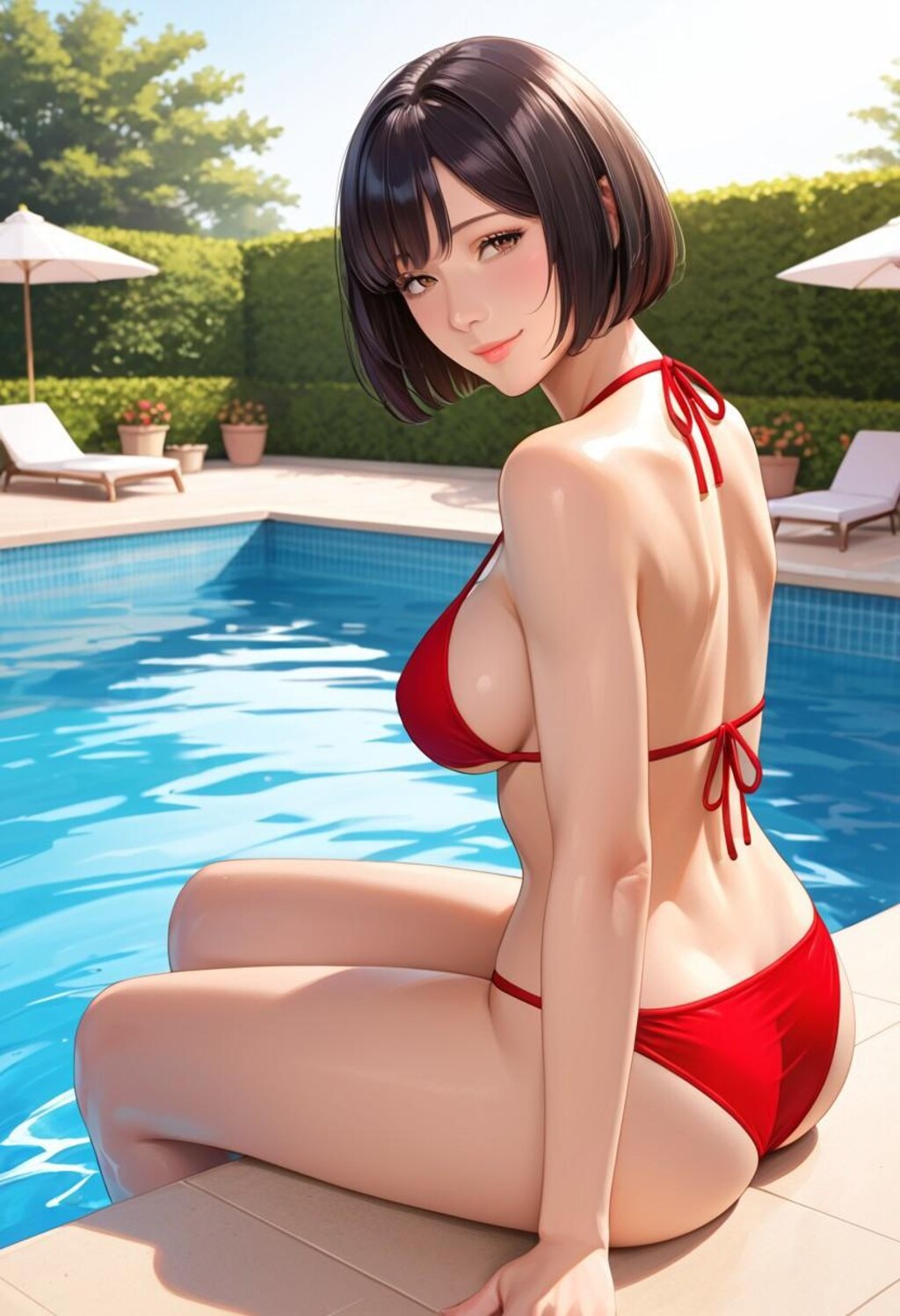 プールで出会った赤ビキニの人妻