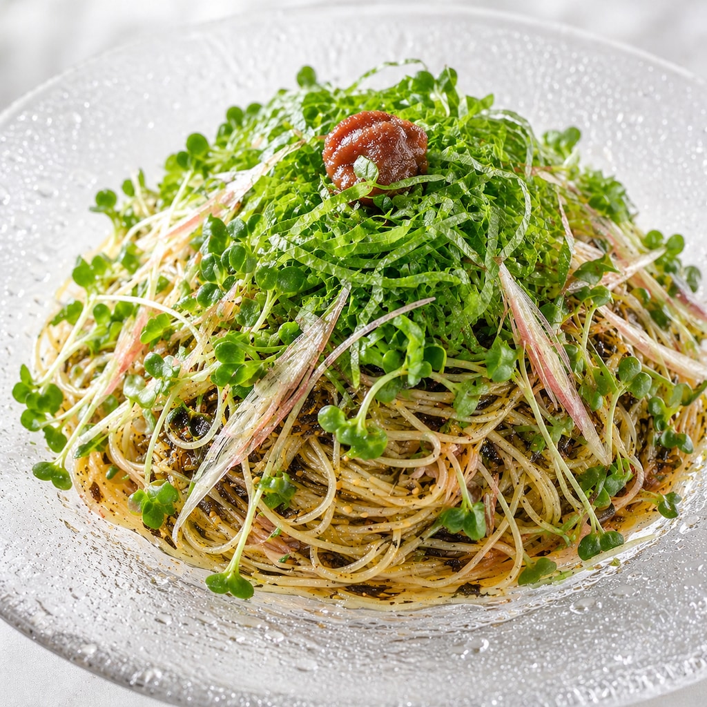 ごはんですよ！香る、夏香味野菜の冷製磯パスタ